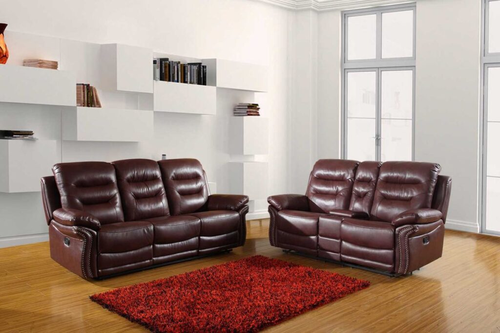 75” X 40”  X 44” Modern Burgundy Sofa With Console Loveseat