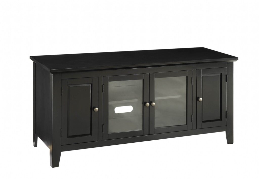 20′ X 55′ X 26′ Black Wood Glass TV Stand for Flat Screen TVs up to 60′