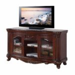20′ X 65′ X 34′ Brown Cherry Wood Glass TV Stand