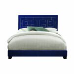 80′ X 86′ X 50′ Dark Blue Velvet Upholstered Bed Wood Leg Eastern King Bed