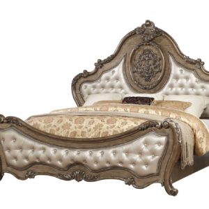73' X 89' X 76' PU Vintage Oak Wood Upholstery Queen Bed