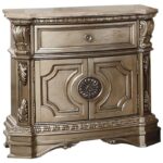 18′ X 30′ X 29′ Antique Champagne Wood Poly Resin Nightstand wMarble Top