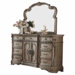 18′ X 68′ X 42′ Antique Champagne Wood Poly Resin Dresser wWooden Top