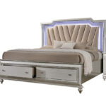 83′ X 91′ X 69′ PU Champagne Wood Upholstered (HB) LED Eastern King Bed