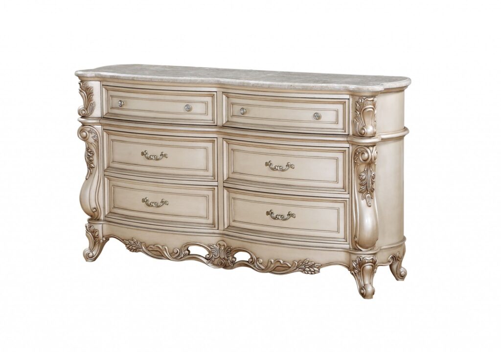 21′ X 72′ X 41′ Antique White Wood Dresser wMarble Top