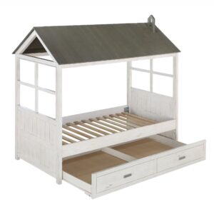 100' X 41' X 57' White And Chocolate Twin Over Twin Bunk Bed With Storage Shelf