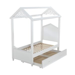45.5' X 82' X 85' White Wood Twin Bed