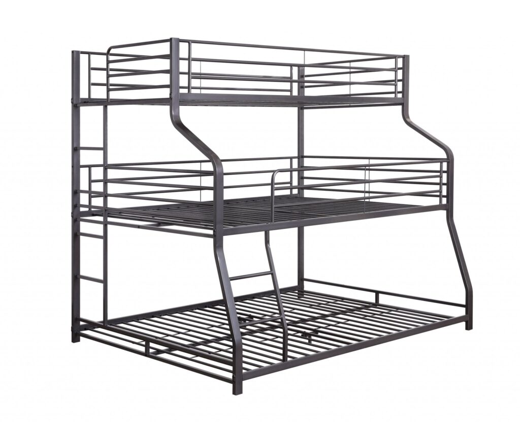 62′ X 83′ X 74′ Gunmetal Metal Triple Bunk Bed  TwinFullQueen