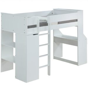 45.5' X 82' X 85' White Wood Twin Bed