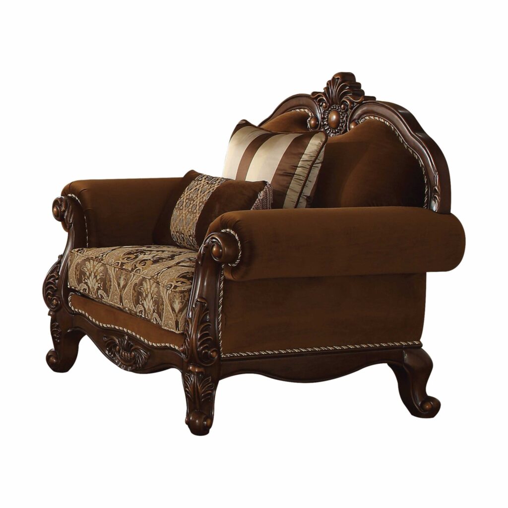 37′ X 48′ X 44′ Fabric Cherry Oak Upholstery Wood LegTrim Chair w2 Pillows