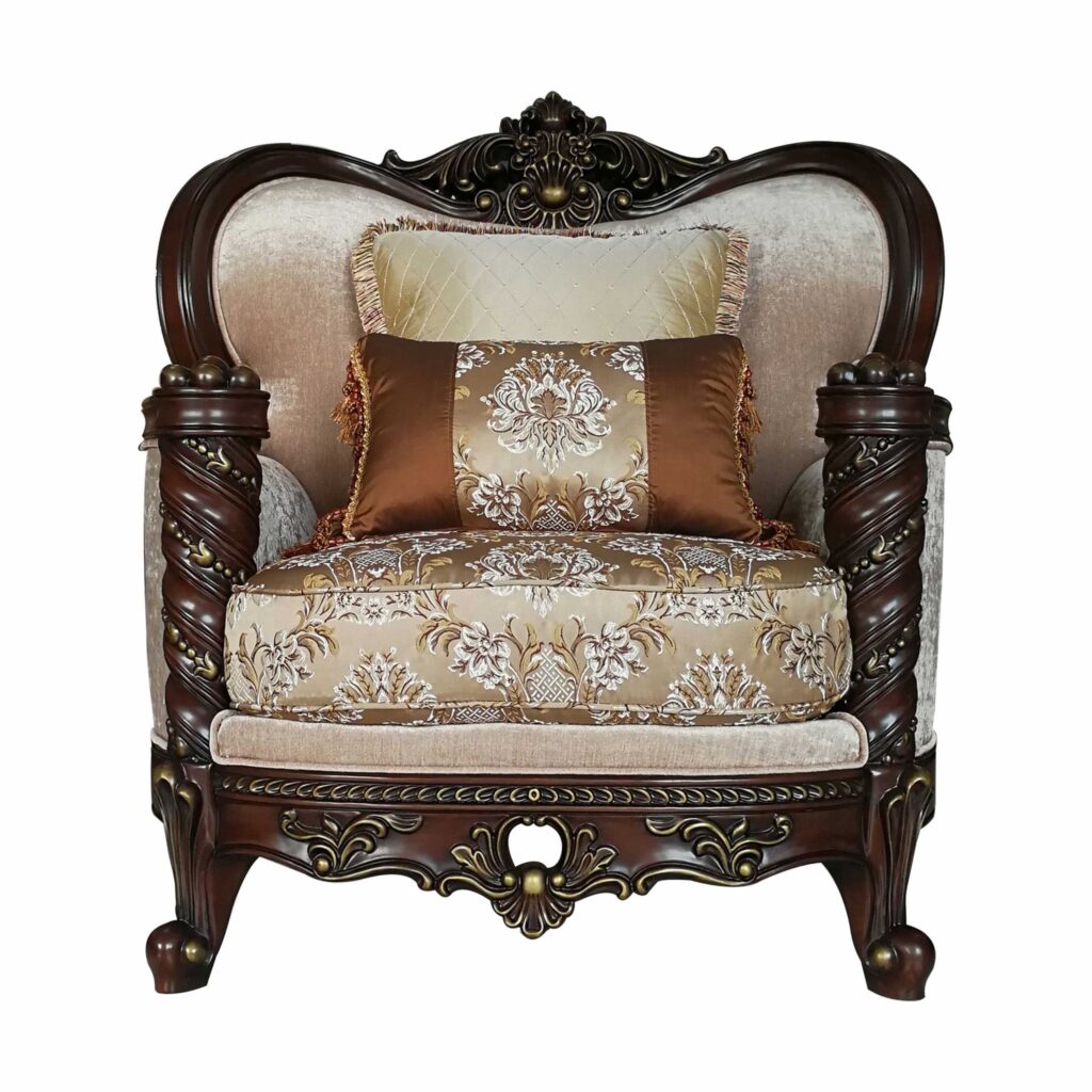 37′ X 46′ X 49′ Fabric Dark Walnut Upholstery Wood LegTrim Chair w2 Pillows