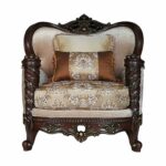 37′ X 46′ X 49′ Fabric Dark Walnut Upholstery Wood LegTrim Chair w2 Pillows