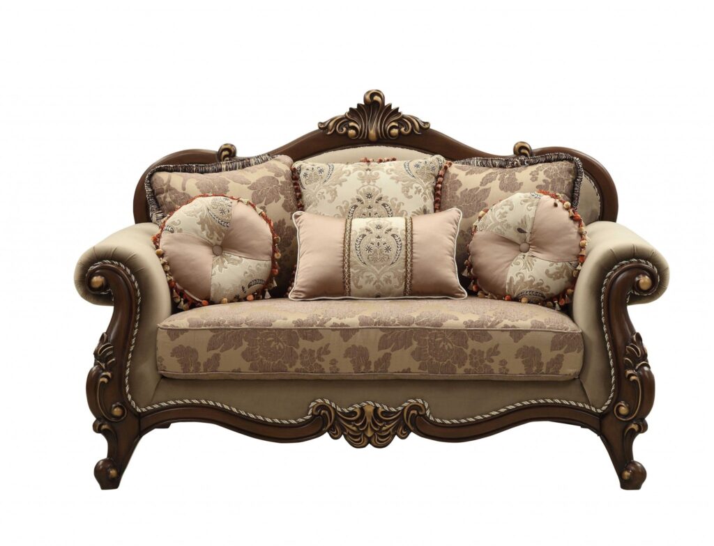 38′ X 69′ X 45′ Fabric Walnut Upholstery Wood LegTrim Loveseat w6 Pillows