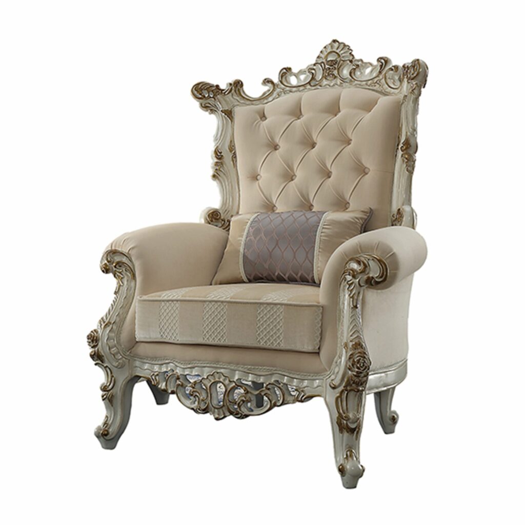 38′ X 38′ X 52′ Fabric Antique Pearl Upholstery Poly-Resin Accent Chair w1 Pillow