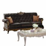 41′ X 94′ X 40′ Charcoal Fabric Antique Gold Upholstery Wood LegBase Sofa w2 Pillows