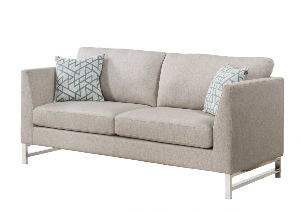 35′ X 78′ X 36′ Beige Linen Upholstery Metal Leg Sofa w2 Pillows