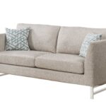 35′ X 78′ X 36′ Beige Linen Upholstery Metal Leg Sofa w2 Pillows