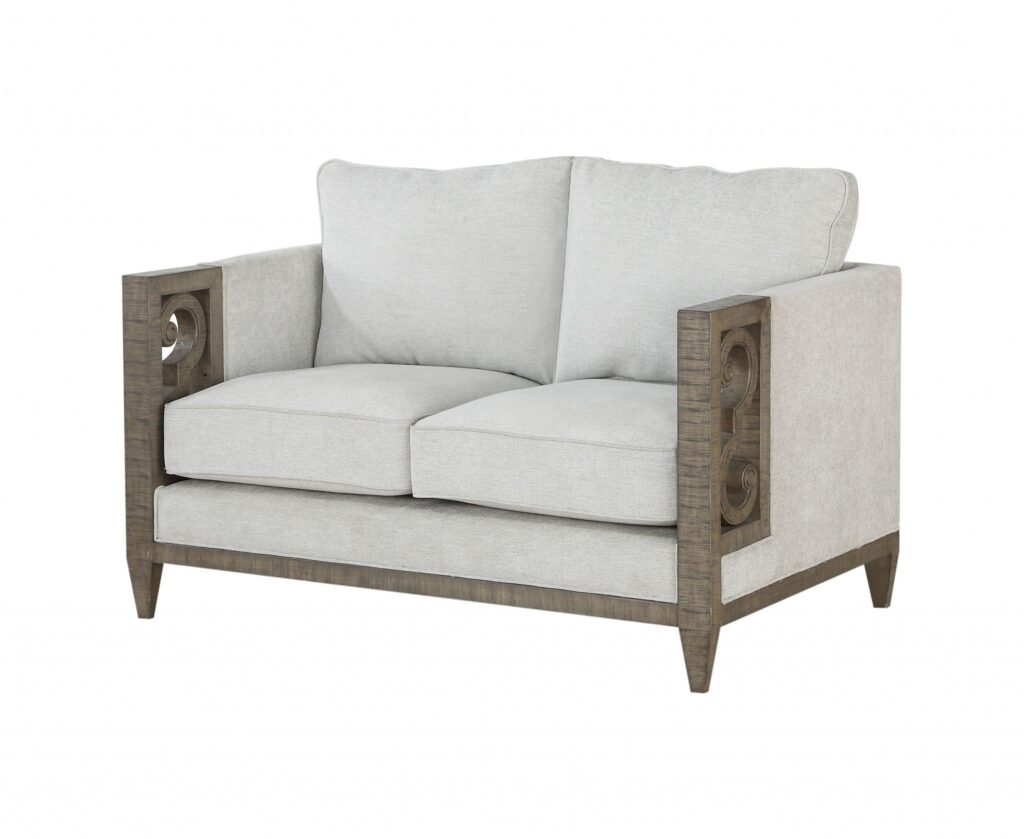 38′ X 55′ X 35′ Fabric Salvaged Natural Upholstery Wood Leg Loveseat
