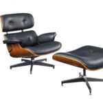 34′ X 34′ X 33′ Black Bonded Leather Walnut Wood Upholstered (Seat) Aluminum Base Chair  Ottoman