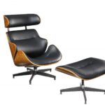 34′ X 25′ X 38′ Black Bonded Leather Walnut Wood Upholstered (Seat) Aluminum Base Chair  Ottoman