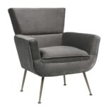 29′ X 32′ X 36′ Gray Velvet Upholstery Metal Leg Accent Chair