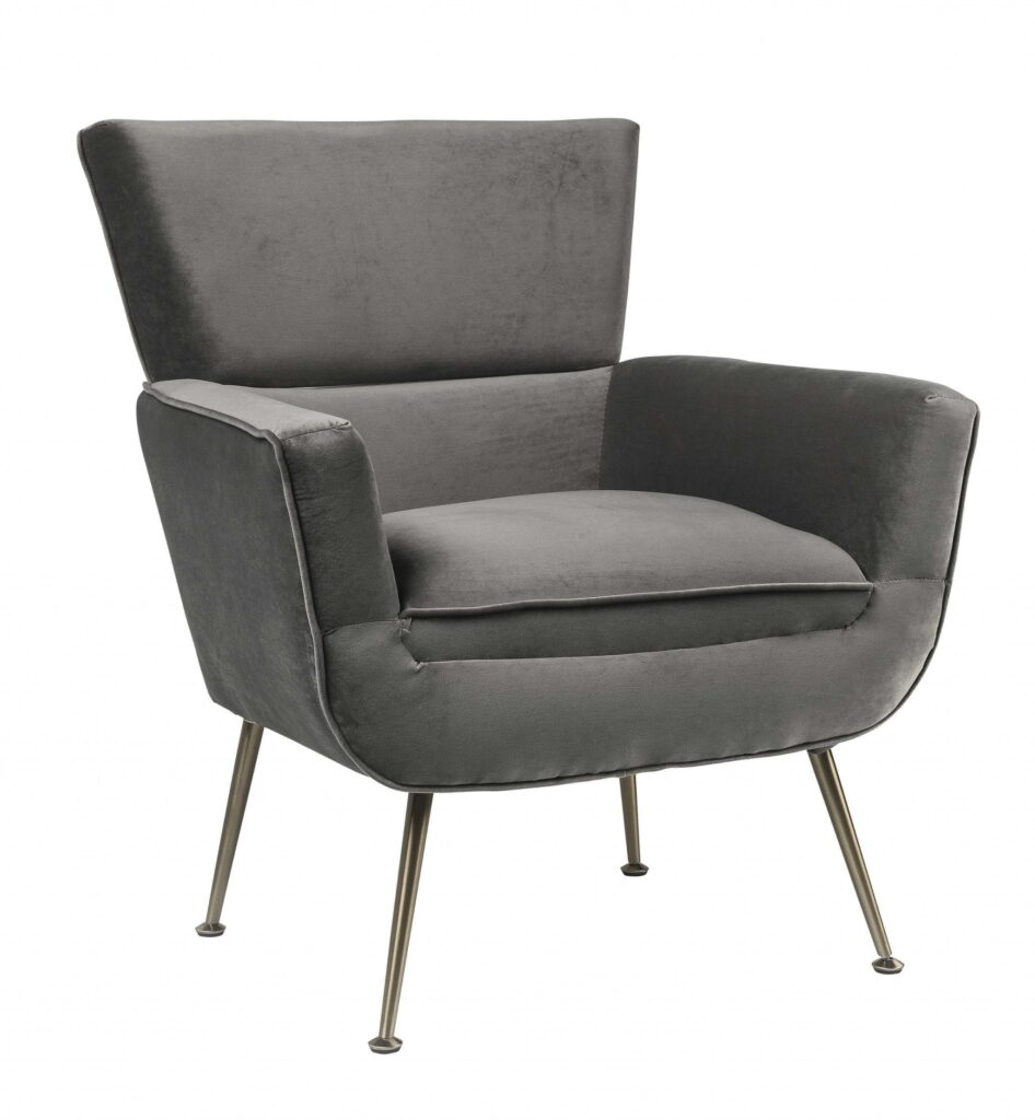 29′ X 32′ X 36′ Gray Velvet Upholstery Metal Leg Accent Chair