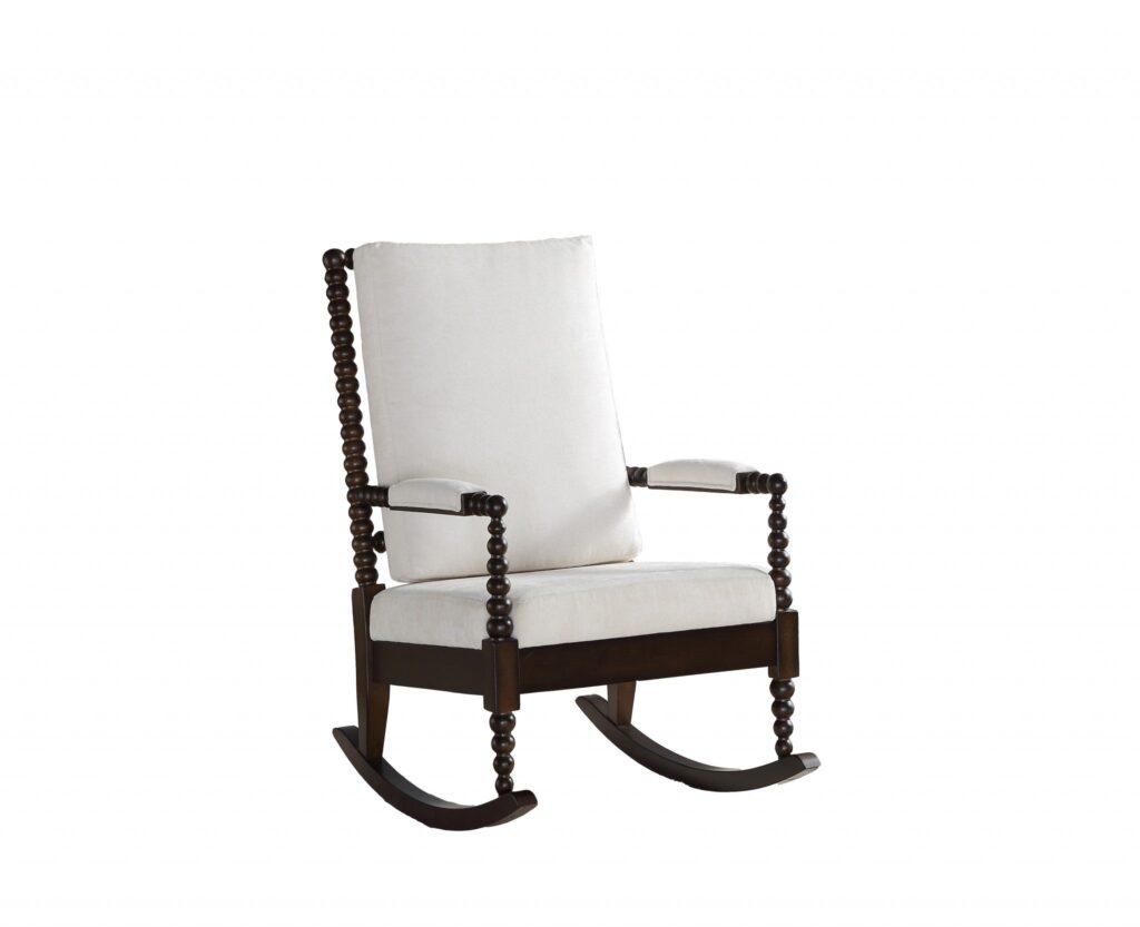 25′ X 33′ X 41′ Cream Fabric Walnut Wood Upholstered (Seat) Rocking Chair