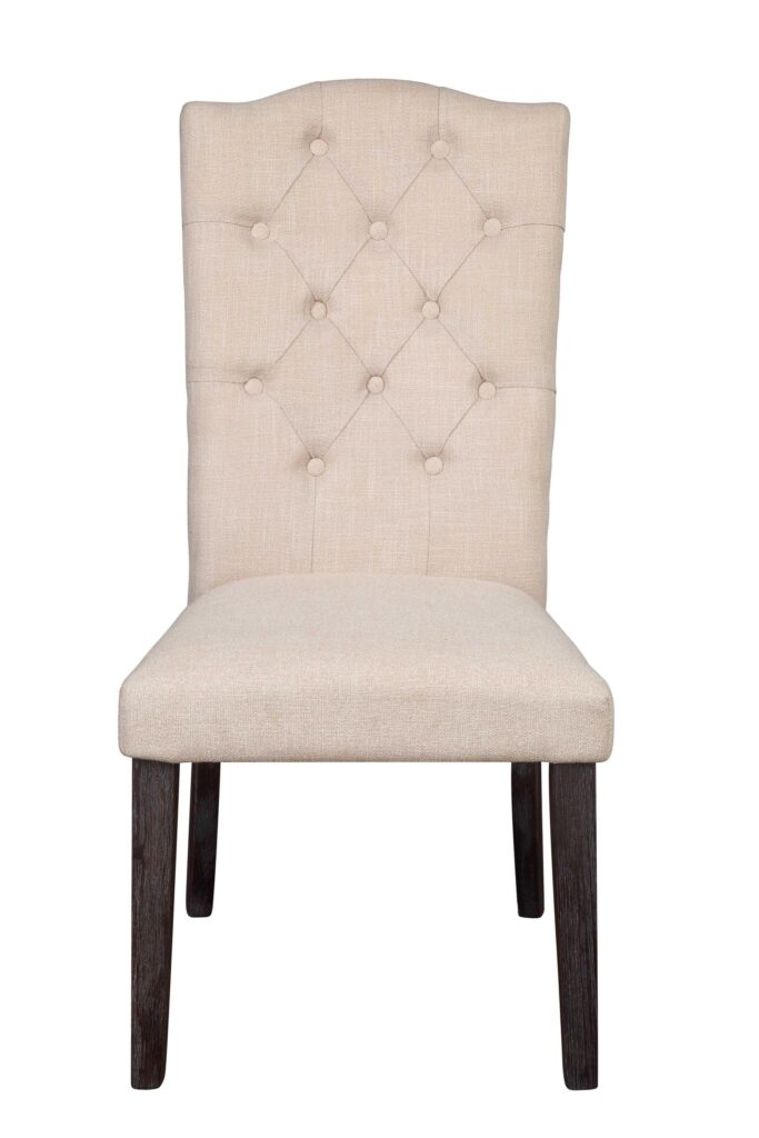 26′ X 21′ X 41′ Beige Linen Upholstery and Weathered Espresso Wood Side Chair  Set of 2
