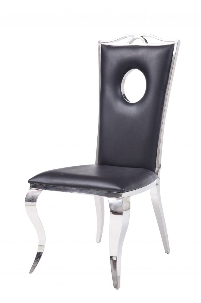 19′ X 21′ X 44′ Faux Leather Stainless Steel Upholstered Seat Side Chair Set2