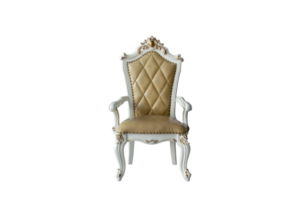 27′ X 28′ X 48′ Faux Leather Antique Pearl Wood Finish Seat Arm Chair Set2