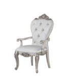 25′ X 25′ X 42′ Cream Fabric Antique White Wood Upholstered (Seat) Arm Chair (Set-2)