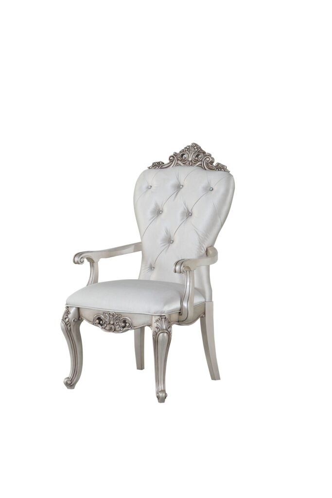 25′ X 25′ X 42′ Cream Fabric Antique White Wood Upholstered (Seat) Arm Chair (Set-2)