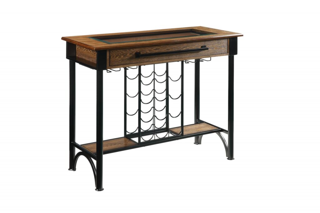 19′ X 53′ X 41′ Walnut Black Metal Wood Glass Bar Table