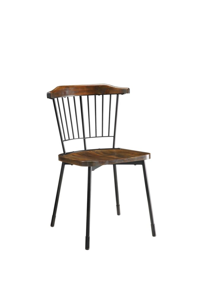 21′ X 19′ X 32′ Brown Oak Wood and Black Metal Base Side Chair – Set of 2