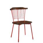 21′ X 19′ X 32′ Brown Oak Wood and Red Metal Base Side Chair – Set of 2