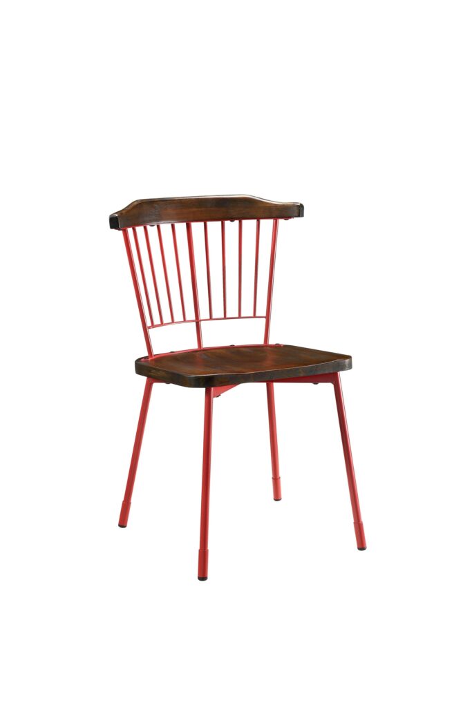 21′ X 19′ X 32′ Brown Oak Wood and Red Metal Base Side Chair – Set of 2