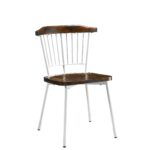 21′ X 19′ X 32′ Brown Oak Wood and White Metal Base Side Chair  Set of 2