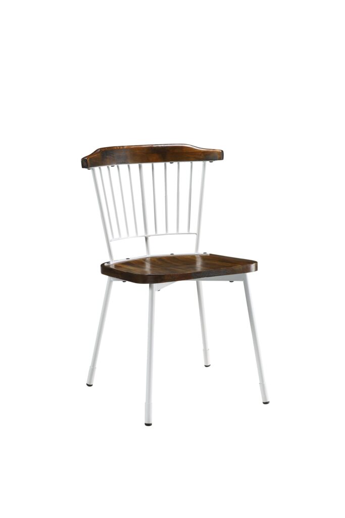 21′ X 19′ X 32′ Brown Oak Wood and White Metal Base Side Chair  Set of 2