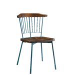 21′ X 19′ X 32′ Brown Oak Wood and Teal Metal Side Chair  Set of 2