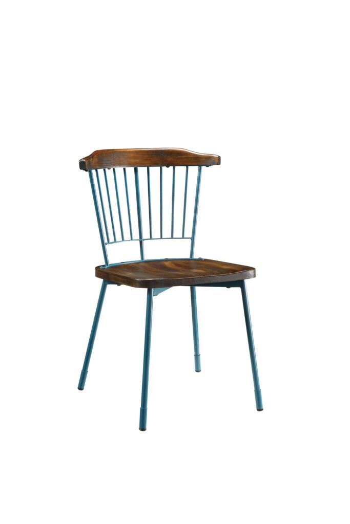 21′ X 19′ X 32′ Brown Oak Wood and Teal Metal Side Chair  Set of 2