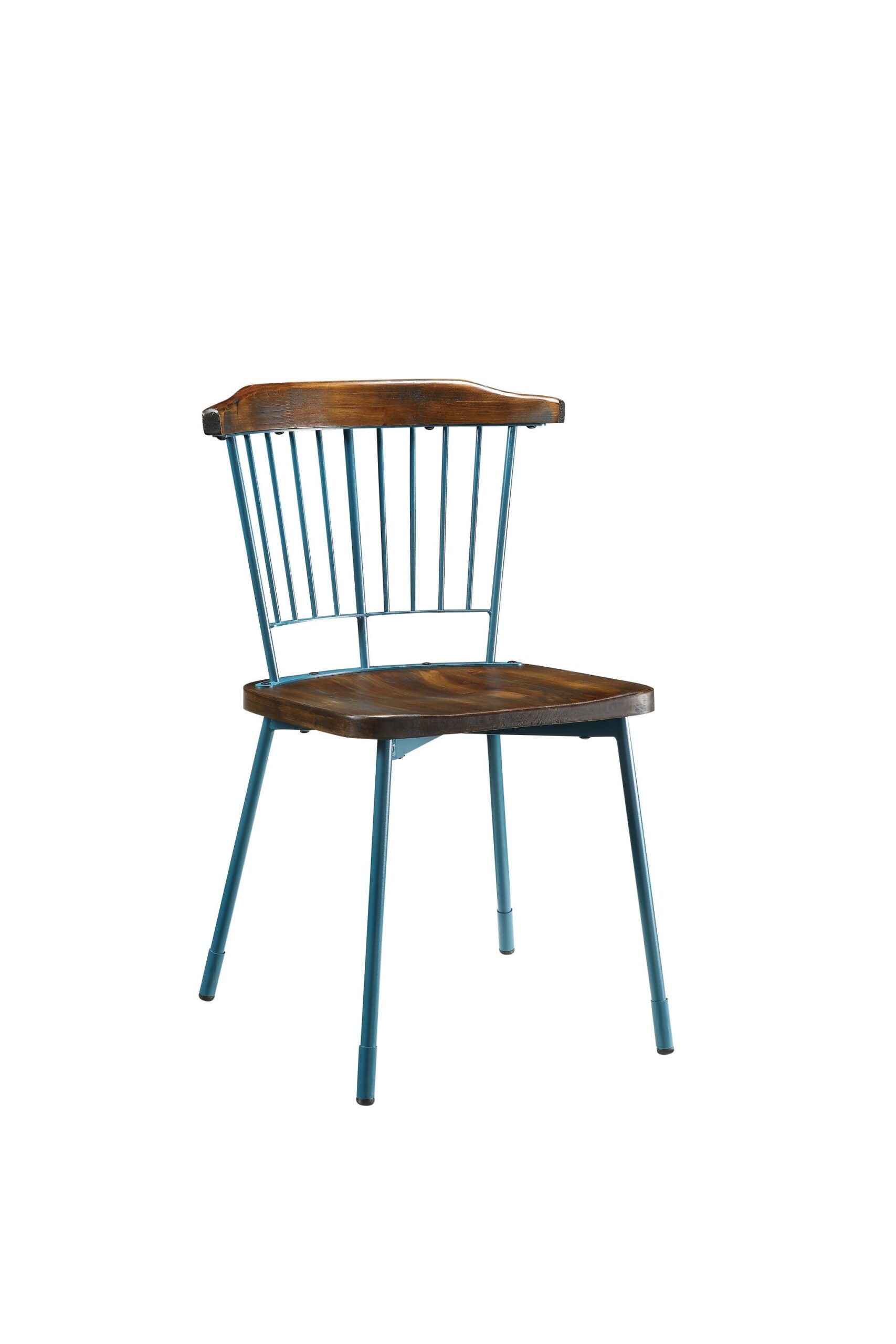 21' X 19' X 32' Brown Oak Wood and Teal Metal Side Chair  Set of 2