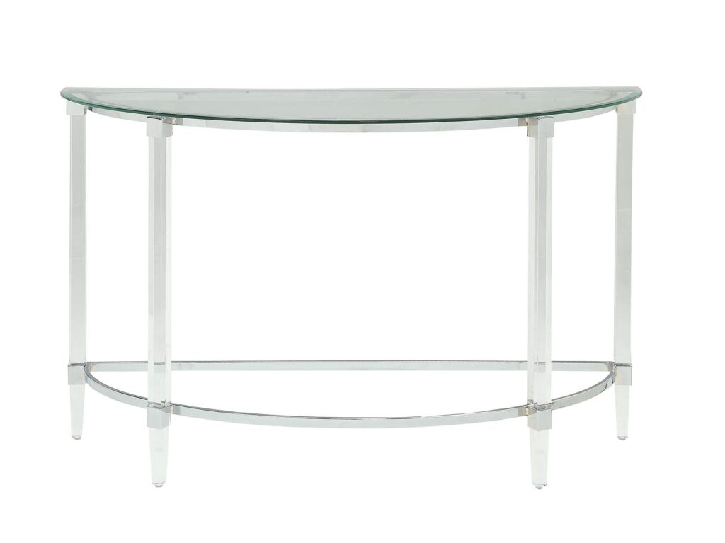 18′ X 48′ X 29′ Clear Acrylic Chrome Glass Metal Sofa Table
