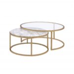 36′ X 36′ X 16′ Faux Marble Gold Metal Engineered Wood 2Pc Pk Nesting Table Set