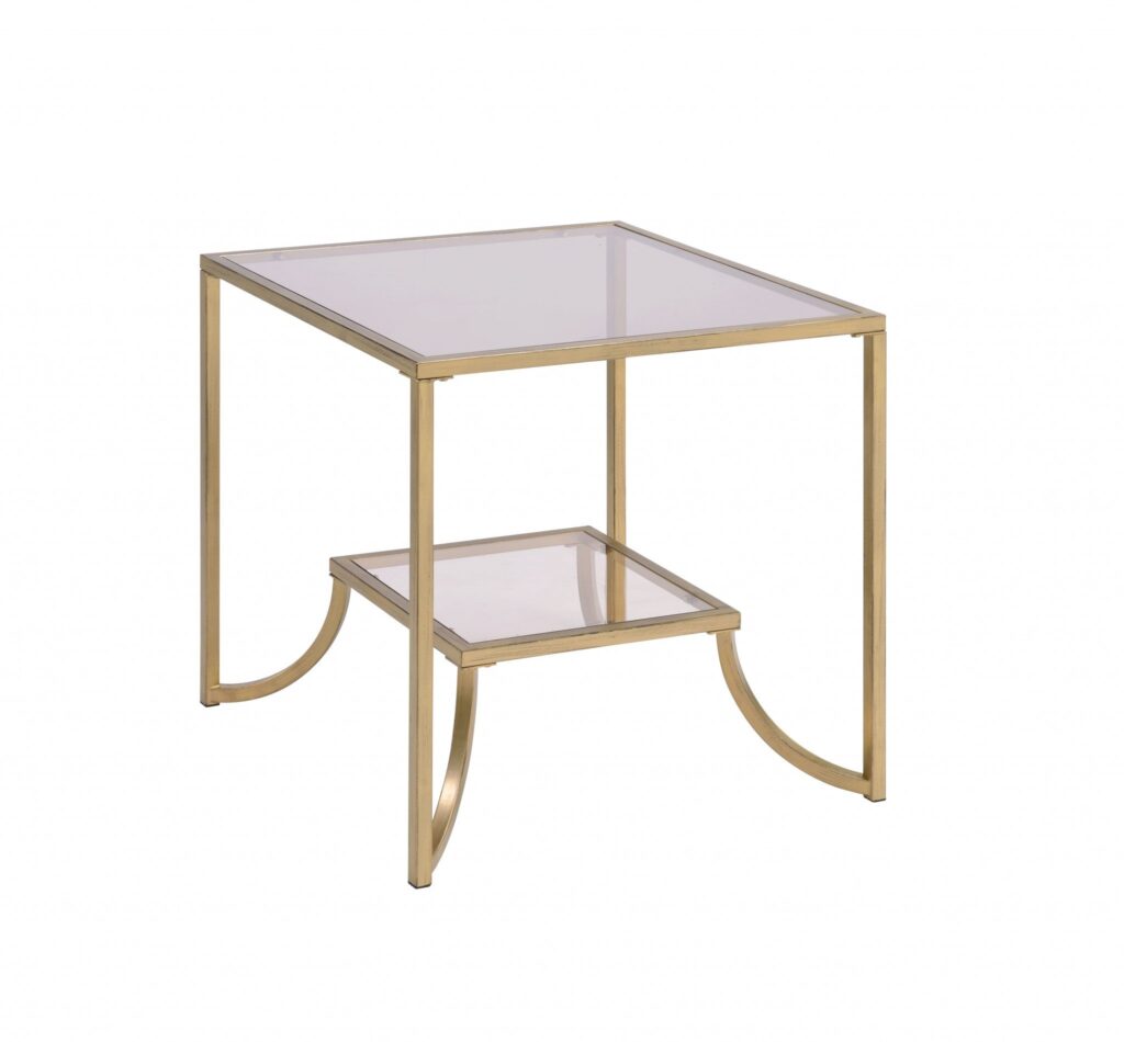 24′ X 24′ X 24′ Antique Gold Smoky Glass Metal End Table