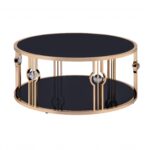 40′ X 40′ X 18′ Metal Glass Coffee Table and Gold  Black Glass