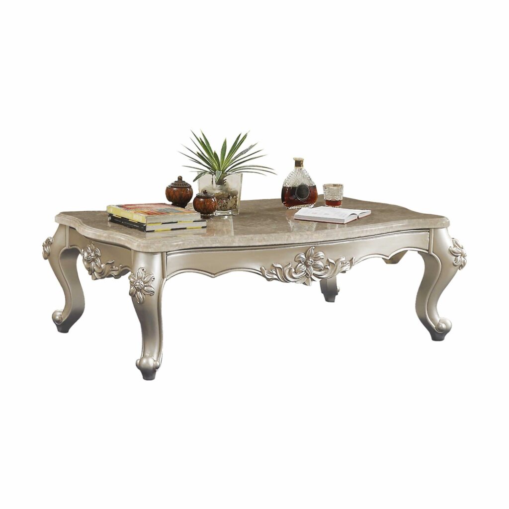 35′ X 57′ X 20′ Marble Champagne Wood Coffee Table