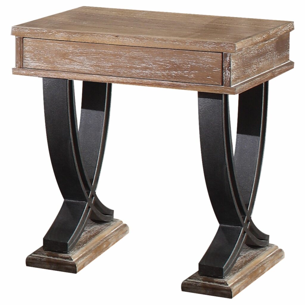 20′ X 22′ X 25′ Antique Oak Black Wood Metal End Table
