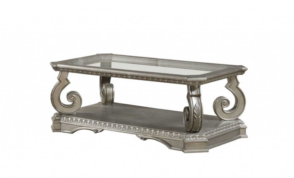 30′ X 54′ X 20′ Antique Champagne Clear Glass Wood Poly-Resin Coffee Table