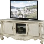 21′ X 74′ X 31′ Bone White Wood Poly Resin Glass TV Console