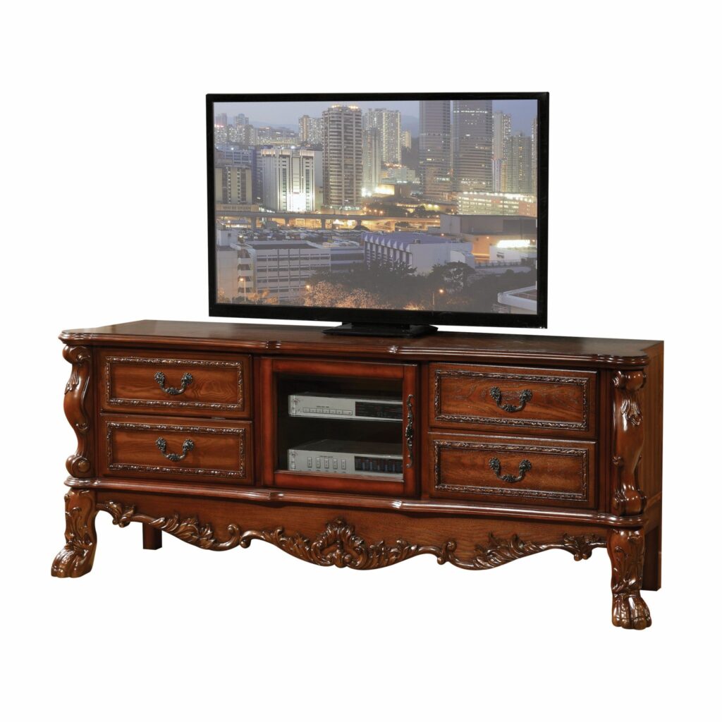 19′ X 79′ X 31′ Cherry Oak Wood Poly Resin Glass TV Console